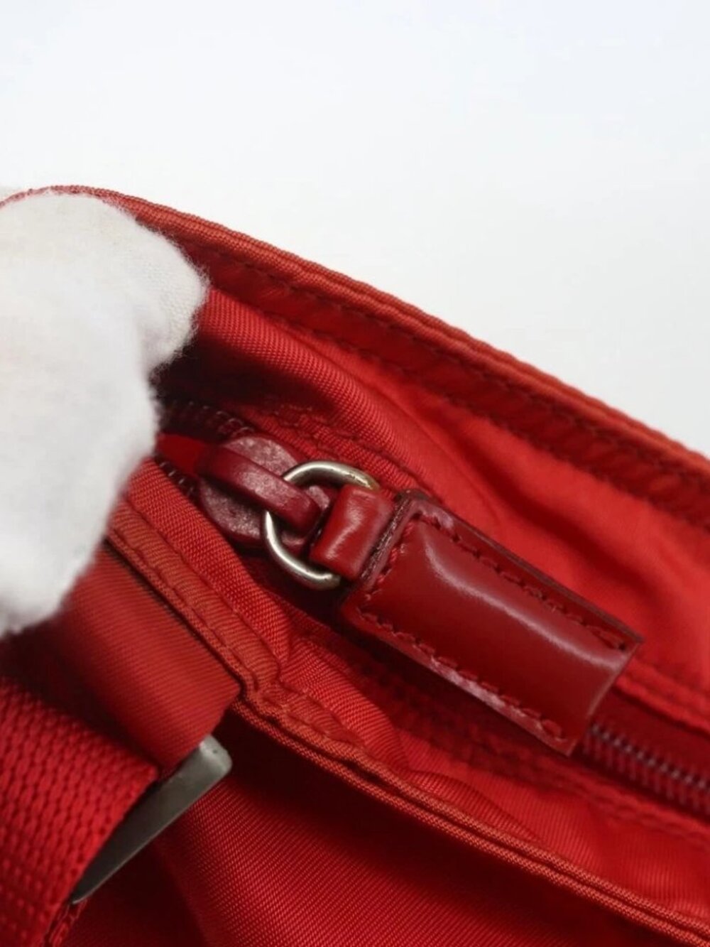 PRADA Shoulder Bag Nylon Red Silver Auth - Picture 12 of 16